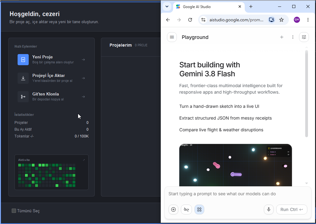 SymDevAI ve yanında açılan Chrome penceresi